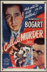 2p0885 MIDNIGHT 1sh R1947 huge close up of Humphrey Bogart with gun, Call It Murder!