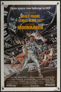 2p0895 MOONRAKER 1sh 1979 Goozee art of Roger Moore as James Bond, Kiel as Jaws & sexy ladies!