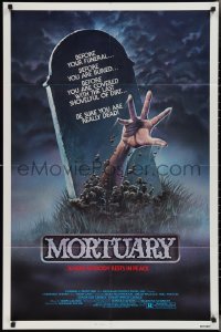 2p0899 MORTUARY 1sh 1983 Satanic cult, cool artwork of hand reaching up from grave!