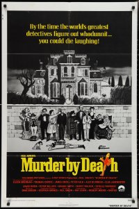 2p0903 MURDER BY DEATH int'l 1sh 1976 Peter Sellers, great Charles Addams art of cast by dead body!