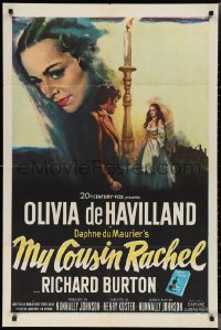 2p0905 MY COUSIN RACHEL 1sh 1953 striking artwork of pretty Olivia de Havilland & Richard Burton!