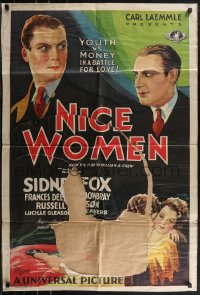 2p0912 NICE WOMEN 1sh 1931 Sidney Fox, Frances Dee, youth vs. money in battle for love, ultra rare!