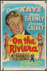 2p0920 ON THE RIVIERA 1sh 1951 art of Danny Kaye, sexy Gene Tierney & Corinne Calvet!