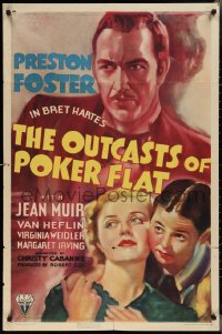 2p0922 OUTCASTS OF POKER FLAT 1sh 1937 Bret Harte classic, art of Preston Foster & Jean Muir!