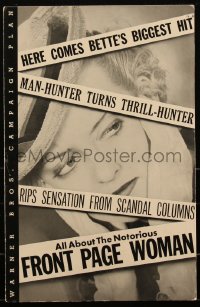 2p0157 FRONT PAGE WOMAN pressbook 1935 Bette Davis, man-hunter turns thrill-hunter, ultra rare!