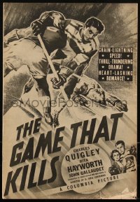 2p0159 GAME THAT KILLS pressbook 1937 great art of ice hockey game, plus sexy Rita Hayworth, rare!