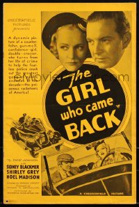 2p0162 GIRL WHO CAME BACK pressbook 1935 Shirley Grey turns from a life of crime to help police!