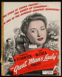 2p0167 GREAT MAN'S LADY pressbook 1941 Barbara Stanwyck marries Joel McCrea & lives to be 109, rare!