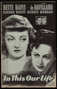 2p0175 IN THIS OUR LIFE pressbook 1942 Bette Davis, Olivia De Havilland, John Huston, very rare!