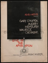 2p0186 LOVE IN THE AFTERNOON pressbook 1957 Gary Cooper, Audrey Hepburn, cover art by Saul Bass!