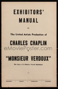 2p0189 MONSIEUR VERDOUX pressbook 1947 Charlie Chaplin as modern French Bluebeard, classic, rare!