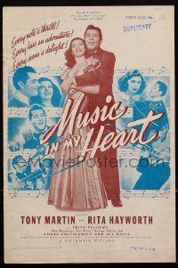 2p0192 MUSIC IN MY HEART pressbook 1940 singer Tony Martin & beautiful Rita Hayworth, ultra rare!