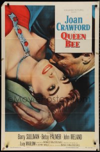 2p0938 QUEEN BEE style B 1sh 1955 c/u of sexy Joan Crawford being kissed by Barry Sullivan!