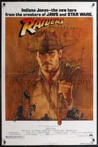 2p0939 RAIDERS OF THE LOST ARK 1sh 1981 great art of adventurer Harrison Ford by Richard Amsel