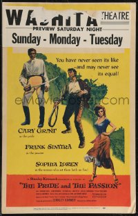 2p0093 PRIDE & THE PASSION WC 1957 art of Cary Grant, Frank Sinatra w/whip & sexy Sophia Loren!