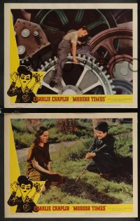 2p1501 MODERN TIMES 8 LCs R1959 great Leo Kouper artwork of Charlie Chaplin & Goddard with gears!