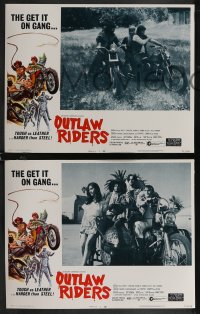 2p1505 OUTLAW RIDERS 8 LCs 1971 great border art of wacky bikers, tough as leather, harder than steel