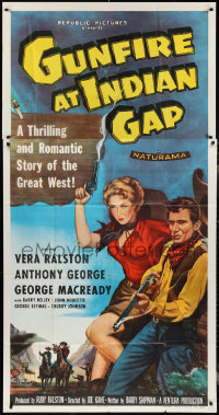 2t0720 GUNFIRE AT INDIAN GAP 3sh 1957 sexy cowgirl Vera Ralston & Anthony George with smoking guns!