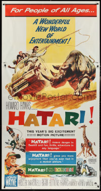 2t0721 HATARI 3sh 1962 Howard Hawks, great Frank McCarthy artwork of John Wayne in Africa!