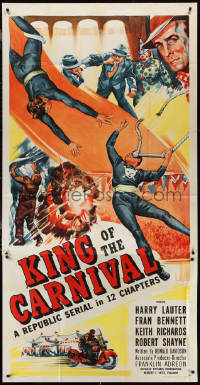 2t0722 KING OF THE CARNIVAL 3sh 1955 Republic serial, crime & circus trapeze disaster artwork!