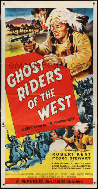 2t0726 PHANTOM RIDER 3sh R1954 Republic serial, art of Native American, Ghost Riders of the West!