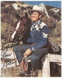 2t1664 GENE AUTRY signed color 8x10 REPRO photo 1980s great smiling portrait with his horse Champion!