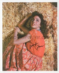 2t1675 JENNIFER JONES signed color 8x10 REPRO photo 1980s close up of the sexy actress laying on hay!