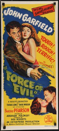 2t0649 FORCE OF EVIL Aust daybill 1949 John Garfield w/ gun & sexy Marie Windsor, ultra rare!