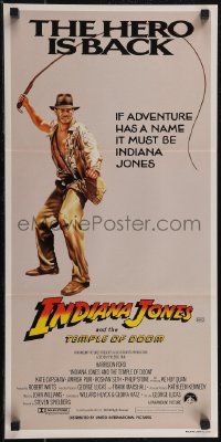 2t0654 INDIANA JONES & THE TEMPLE OF DOOM Aust daybill 1984 art of Harrison Ford, the hero is back!