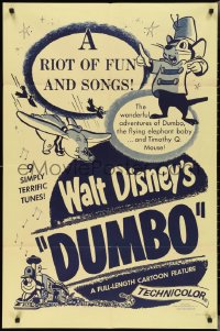 2t1038 DUMBO 1sh R1950s art from Walt Disney cartoon classic, a riot of fun and songs!