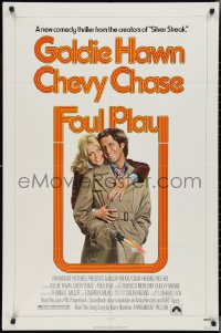 2t1053 FOUL PLAY 1sh 1978 wacky Lettick art of Goldie Hawn & Chevy Chase, screwball comedy!