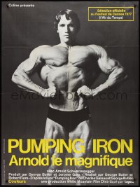 2t0239 PUMPING IRON French 1p 1977 great image of young bodybuilder Arnold Schwarzenegger!