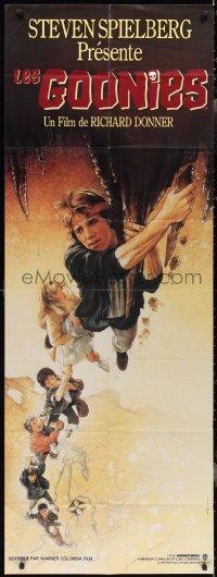 2t0158 GOONIES French door panel 1985 cool Drew Struzan art of top cast hanging from stalactite!