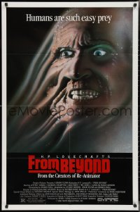 2t1058 FROM BEYOND 1sh 1986 H.P. Lovecraft, wild sci-fi horror image, humans are such easy prey!