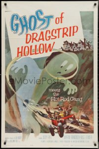 2t1061 GHOST OF DRAGSTRIP HOLLOW 1sh 1959 cool art of the Hot Rod Gang driving through giant ghost!