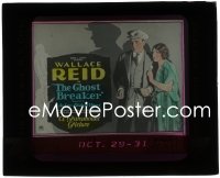 2t1608 GHOST BREAKER glass slide 1922 close up of Wallace Reid & Lila Lee + artwork of ghosts!