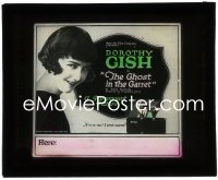 2t1609 GHOST IN THE GARRET glass slide 1921 close headshot of Dorothy Gish + art of her in trunk!