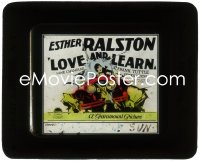 2t1620 LOVE & LEARN glass slide 1928 great image of Esther Ralston driving her car through a wall!