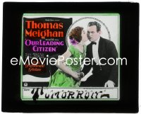 2t1627 OUR LEADING CITIZEN glass slide 1922 Lois Wilson kissing Thomas Meighan on the cheek!