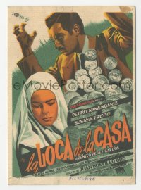 2t1465 LA LOCA DE LA CASA Mexican herald 1950 Renau art of Pedro Armendariz & Freyre w/coins, rare!