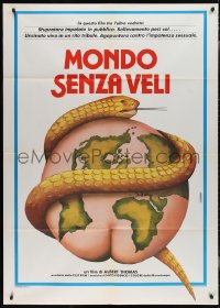 2t0115 MONDO SENZA VELI Italian 1p 1985 art of snake wrapped around map on naked person, rare!