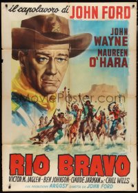 2t0591 RIO GRANDE Italian 1p R1961 different art of John Wayne, John Ford, retitled Rio Bravo!