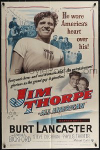 2t1094 JIM THORPE ALL AMERICAN 1sh 1951 Burt Lancaster as greatest athlete of all time!