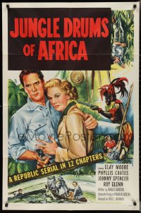 2t1097 JUNGLE DRUMS OF AFRICA 1sh 1952 Clayton Moore with gun & Phyllis Coates, Republic serial!