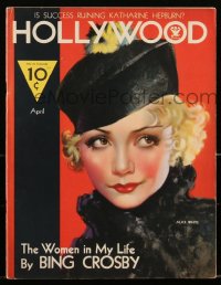 2t0895 HOLLYWOOD magazine April 1934 wonderful cover artwork of glamorous Alice White in all black!