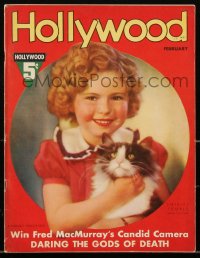 2t0897 HOLLYWOOD magazine February 1937 portrait of cute Shirley Temple & cat by Edwin Bower Hesser!