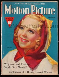 2t0911 MOTION PICTURE magazine December 1938 artwork of pretty Sonja Henie wearing red hood!