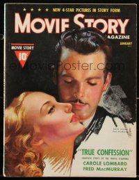 2t0919 MOVIE STORY magazine January 1938 art of Carole Lombard & Fred MacMurray by Zoe Mozert!