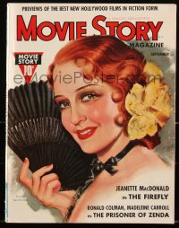 2t0918 MOVIE STORY magazine September 1937 artwork of sexy Jeanette MacDonald in The Firefly!