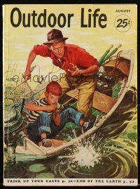 2t0923 OUTDOOR LIFE magazine August 1953 art of father & son fishing in boat by Charles Dye!